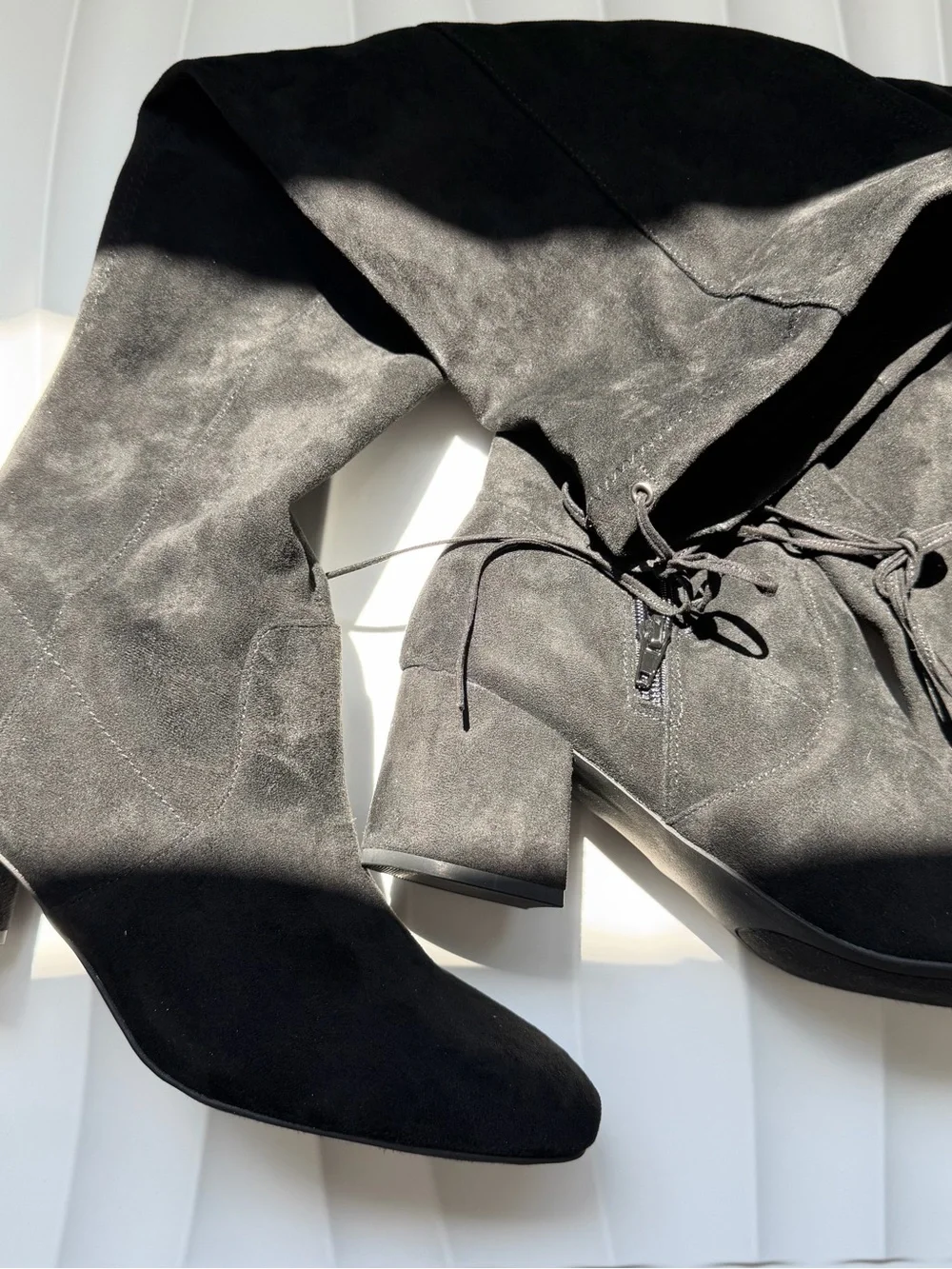 Women's Black Suede Knee-High Block Heel Boots